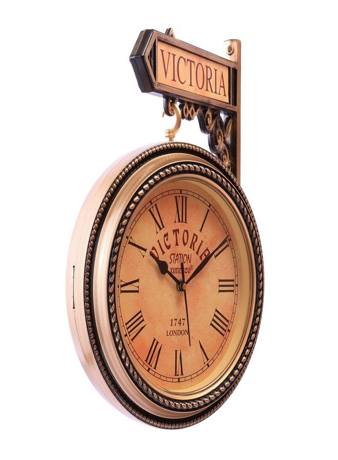 Ximdeco Golden Plastic Wooden Pattern Replica Dual Side Victoria Station Analog Wall Clock Hanging Style Platform Railway Clock Home Decor (Golden) (Length 33 cm, Width 10 cm) - Image 3